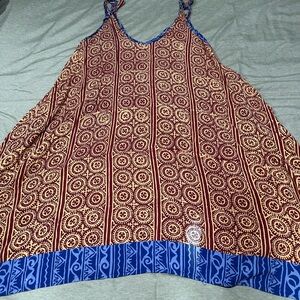 Asymmetrical Blue and Brown Dress